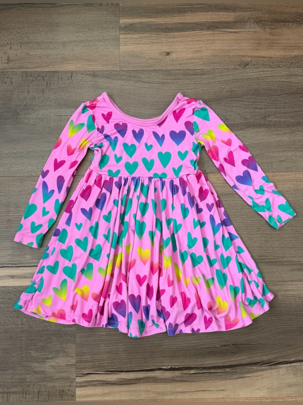 Little Sleepies Pink Ombre Hearts Twirl Long Sleeve Dress Size 3T